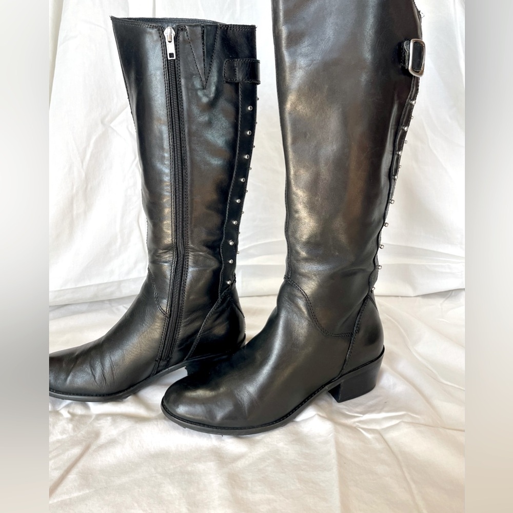 Lucky Brand Black Leather Studded Boot 7.5 Blaire 2 Knee High Riding Equestrian